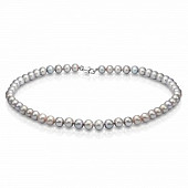 Ожерелье из серого круглого речного жемчуга. Жемчужины 8-8,5 мм