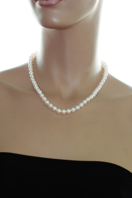 Ожерелье из белого круглого речного жемчуга класса АА+. Жемчужины 7-7,5 мм