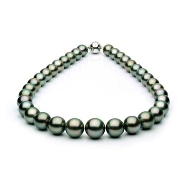 Ожерелье из черного круглого морского Таитянского жемчуга 11,2-14,2 мм