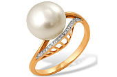 Кольцо из красного золота с белой речной жемчужиной 7,5-8 мм
