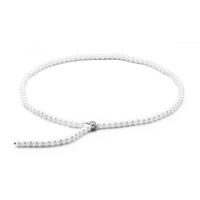 Ожерелье "галстук" из белого круглого речного жемчуга класса АА+. Жемчужины 7,5-8,5 мм