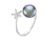 Кольцо "Диор" из серебра с черной речной жемчужиной 9,5-10 мм