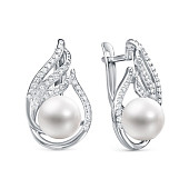 Серьги из серебра с белыми речными жемчужинами 8,5-9 мм