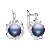 Серьги из серебра с черными речными жемчужинами 8,5-9 мм