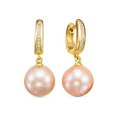 Серьги из серебра c розовыми японскими речными жемчужинами 13-13,5 мм