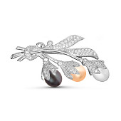 Брошь из серебра с белыми речными жемчужинами "микс" 7,5-8 мм