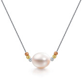 Цепочка из серебра 925 пробы с белой рисообразной жемчужиной 9-10 мм