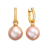 Серьги из серебра c японскими розовыми речными жемчужинами 14,5-15 мм