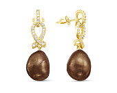 Серьги из серебра с шоколадными жемчужинами "Барокко" 13-16 мм