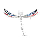 Брошь "Стрекоза" из серебра с белой речной жемчужиной 7,5-8 мм