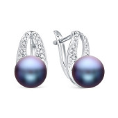 Серьги из серебра с черными речными жемчужинами 8,5-9 мм