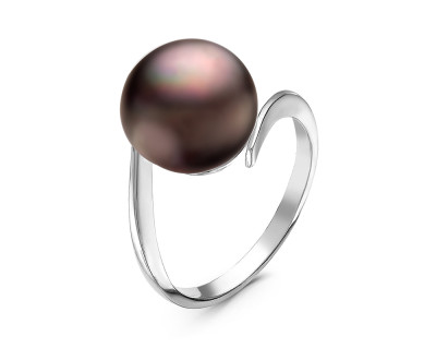 Кольцо из серебра с черной речной жемчужиной 10,5-11 мм