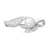 Брошь из серебра с белой речной жемчужиной 8,5-9 мм