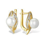 Серьги из желтого золота с белыми речными жемчужинами 8-8,5 мм