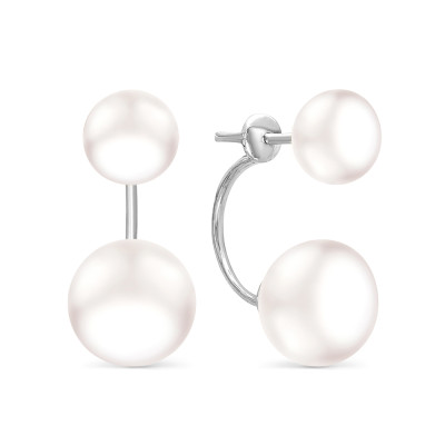 Пусеты "Диор" из серебра с белыми речными жемчужинами 8,5-11 мм