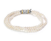 Браслет в 3 ряда из белого круглого речного жемчуга класса ААА. Жемчужины 3-3,5 мм