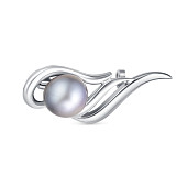 Брошь из серебра с серебристой речной жемчужиной 10-10,5 мм