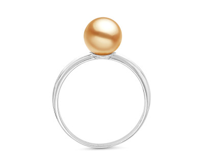 Кольцо "Дуэт" из белого золота с белой и золотой жемчужинами Акойя 7,5-8 мм