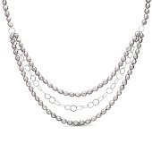 Ожерелье в 3 ряда из серого барочного жемчуга. Жемчужины 8-8,5 мм
