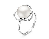 Кольцо из серебра с белой речной жемчужиной 9,5-10,5 мм