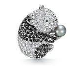 Брошь "Панда" из сплава с серебристой речной жемчужиной 7-7,5 мм