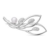 Брошь из серебра с белой речной жемчужиной 7,5-8 мм