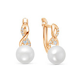 Серьги из красного золота 585 пробы с белыми речными жемчужинами 8,5-9 мм