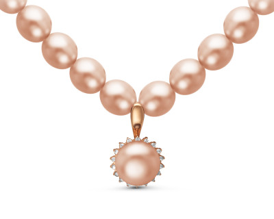 Ожерелье из розового речного жемчуга с подвеской из серебра. Жемчуг 7,5-8 мм