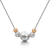 Цепочка из серебра 925 пробы с серебристой морской жемчужиной Акойя 8,5-9 мм