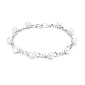 Браслет из серебра с белыми речными жемчужинами. Жемчужины 6-6,5 мм