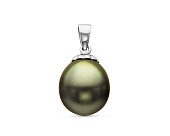 Кулон из серебра с черной морской Таитянской жемчужиной 9,6-9,9 мм