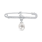 Брошь из серебра с белой речной жемчужиной 9-10 мм