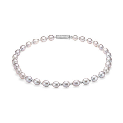 Ожерелье из 30 жемчужин из серого каплевидного жемчуга 10-11 мм со вставками из серебра