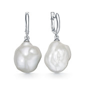 Серьги из серебра с белыми речными жемчужинами "Барокко" 17-20 мм