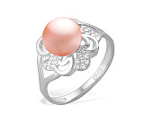 Кольцо из серебра с розовой речной жемчужиной 7,5-8 мм