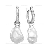 Серьги из серебра 925 пробы с белым барочным жемчугом 11-13 мм