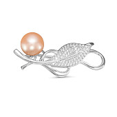 Брошь из серебра с розовой речной жемчужиной 9,5-10 мм