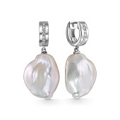 Серьги из серебра 925 пробы с белыми жемчужинами "Барокко" 18-22 мм