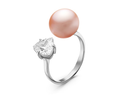 Кольцо "Диор" из серебра с розовой речной жемчужиной 9,5-10 мм