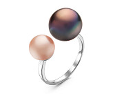Кольцо "Диор" из серебра с розовой и черной речными жемчужинами 7-10 мм