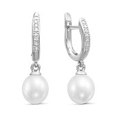 Серьги из белого золота с белыми речными жемчужинами "капля" 9-10 мм