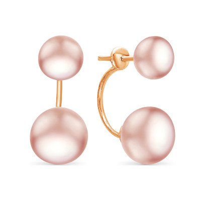 Пусеты "Диор" из серебра с розовыми речными жемчужинами 7,5-10 мм