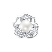 Кулон "Цветок" из серебра с белой речной жемчужиной 9,5-10 мм