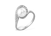 Кольцо из серебра с белой речной жемчужиной 7-7,5 мм