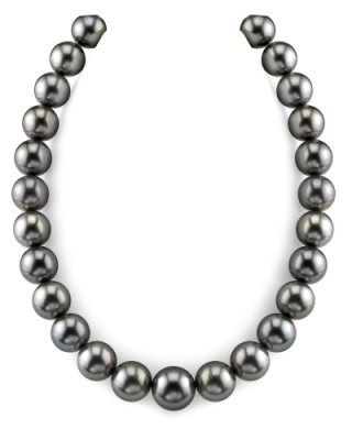 Ожерелье из черного круглого морского Таитянского жемчуга 13-15,2 мм