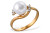 Кольцо из красного золота с белой речной жемчужиной 7-7,5 мм