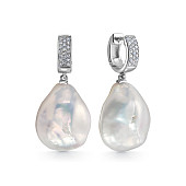 Серьги из серебра 925 пробы с белыми жемчужинами "Барокко" 18-22 мм