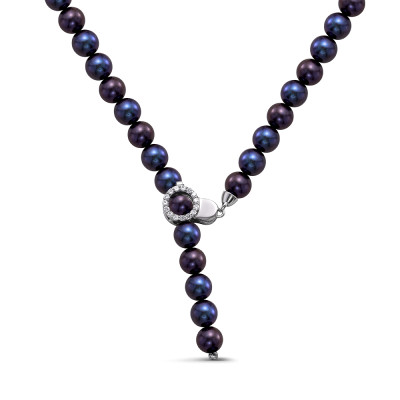 Ожерелье "Галстук" из черного круглого пресноводного жемчуга 8,5-9,5 мм