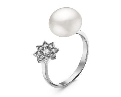 Кольцо "Диор" из серебра с белой речной жемчужиной 8,5-9 мм