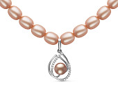 Ожерелье из розового речного жемчуга с подвеской из серебра. Жемчужины 7,5-8 мм